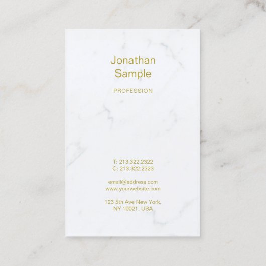 Elegantes White Marble Gold Script Luxuriös Schlic Visitenkarte (Rückseite)