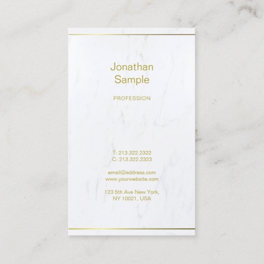 Elegantes White Marble Gold Script Luxury Template Visitenkarte (Rückseite)