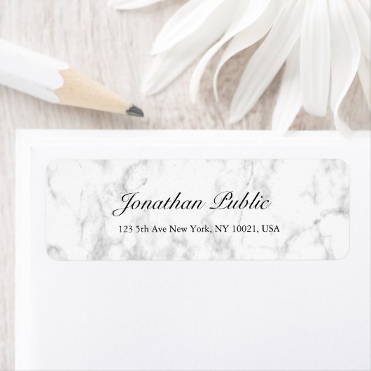 Elegantes White Marble Script Luxury Rücksendeadre (Insitu)