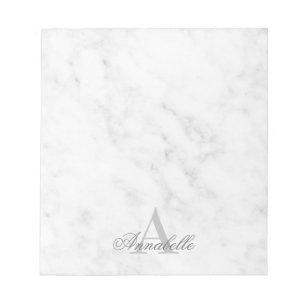 Elegantes White Marble Script Name Monogram Notizblock