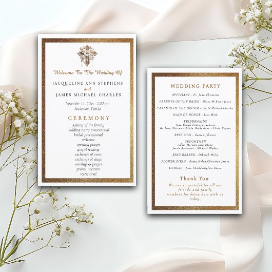 Elegantes White mit Gold Trim Wedding Programm