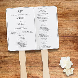 Elegantes White Monogram Wedding Program Fächer
