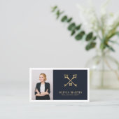 Elegantes White & Navy Beruflich Real Anwesen Visitenkarte (Stehend Vorderseite)