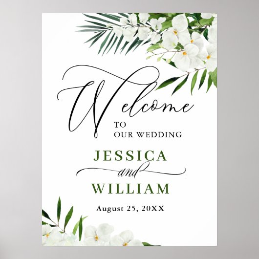 Elegantes White Orchid Bohemisch Wedding Willkomme Poster (Vorne)