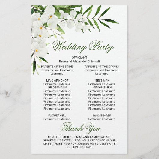 Elegantes White Orchid Boho Hochzeitsprogramm (Rückseite)