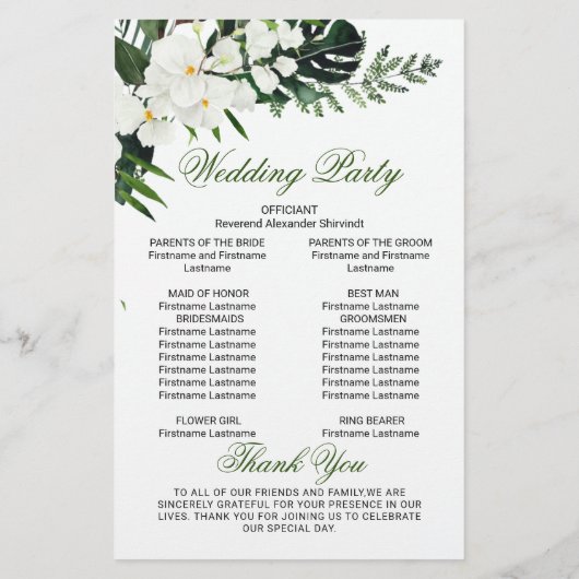 Elegantes White Orchid Boho Hochzeitsprogramm (Rückseite)