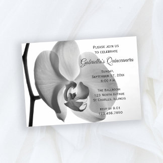 Elegantes White Orchid Quinceanera Party Einladung
