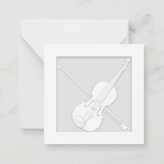 Elegantes White Paper Violin & Bow Musician's Mitteilungskarte (Vorderseite)