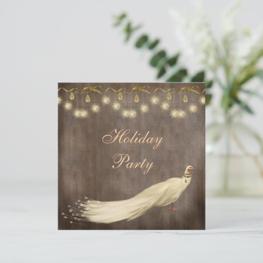 Elegantes White Peacock Weihnachtsfest im Unterneh Einladung (Stehend Vorderseite)