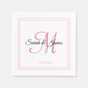 Elegantes White & Pink Monogram Wedding Paper Napk Serviette