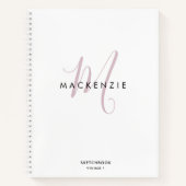 Elegantes White Pink Script Monogram Sketchbook Notizblock (Vorderseite)