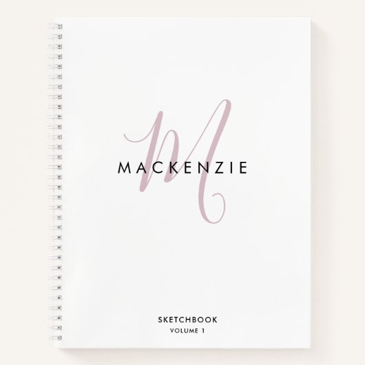 Elegantes White Pink Script Monogram Sketchbook Notizblock (Vorderseite)