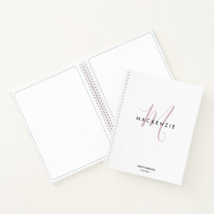 Elegantes White Pink Script Monogram Sketchbook Notizblock