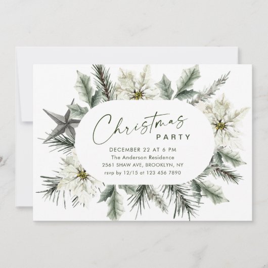 Elegantes White Poinsettia Bohemisches Weihnachtsf Einladung (Vorderseite)