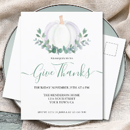 Elegantes White Pumpkin Erntedank Dinner Einladungspostkarte