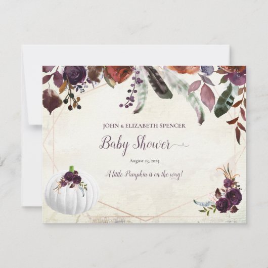 Elegantes White Pumpkin Mama Bly Size Game Einladung (Rückseite)