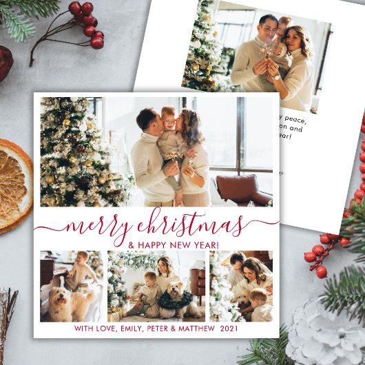 Elegantes White Red 4 Foto Collage Weihnachten
