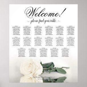 Elegantes White Rose 17 Tabelle Hochzeitstabelle Poster