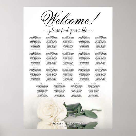 Elegantes White Rose 19 Tabelle Hochzeitstabelle Poster (Vorne)