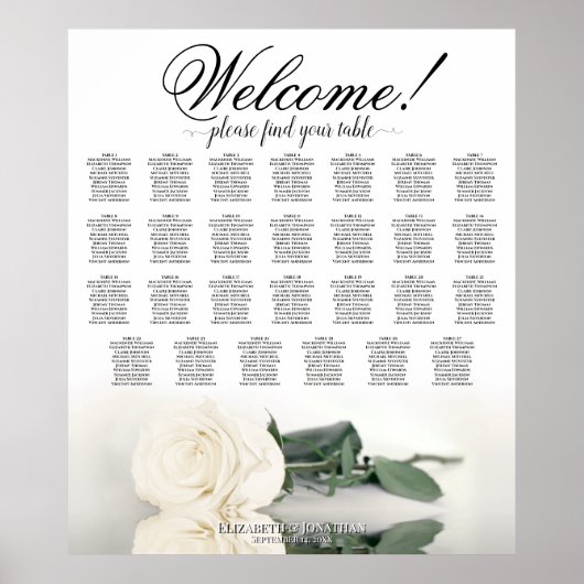 Elegantes White Rose 27 Tabelle Hochzeitstabelle Poster (Vorne)