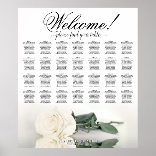 Elegantes White Rose 28 Table Wedding Seating Char Poster (Vorne)