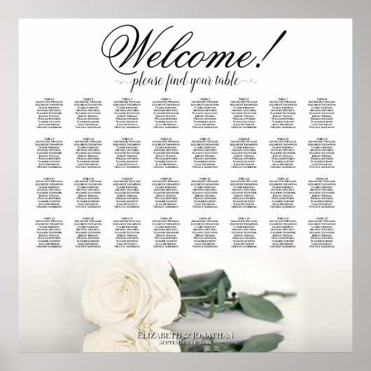 Elegantes White Rose 32 Tabelle Hochzeitstabelle Poster (Vorne)