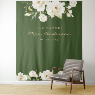 Elegantes White Rose Brautparty Dunkles Foto Wandteppich