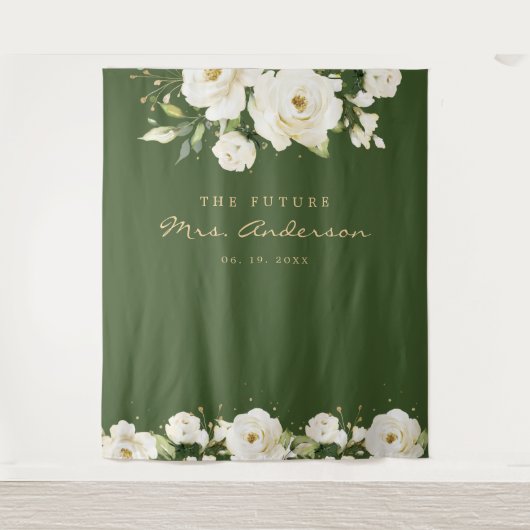 Elegantes White Rose Brautparty Dunkles Foto Wandteppich (Vorderseite)