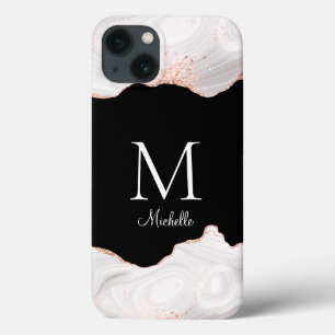 Elegantes White Rose Gold Agate Monogramm Case-Mate iPhone Hülle