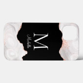 Elegantes White Rose Gold Agate Monogramm Case-Mate iPhone Hülle (Rückseite (Horizontal))