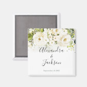 Elegantes White Rose & Gold Cursive Wedding Magnet (Vorderseite/Rückseite)