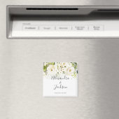 Elegantes White Rose & Gold Cursive Wedding Magnet (In Situ (Geschirrspüler))