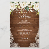 Elegantes White Rose Lace Rustic Wedding Dinner Me (Vorderseite)