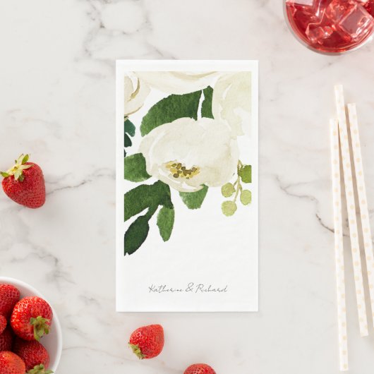 Elegantes White Rose Script Personalisiert Serviette (Beispiel)