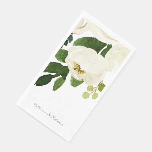 Elegantes White Rose Script Personalisiert Serviette (Ecke)