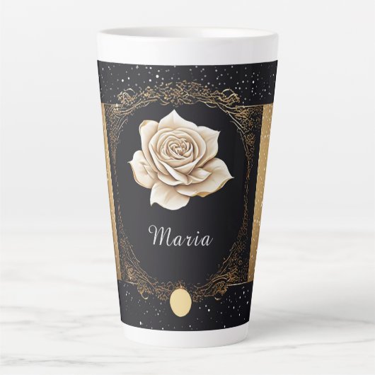 Elegantes White Rose und Gold Design Milchtasse (Vorderseite)