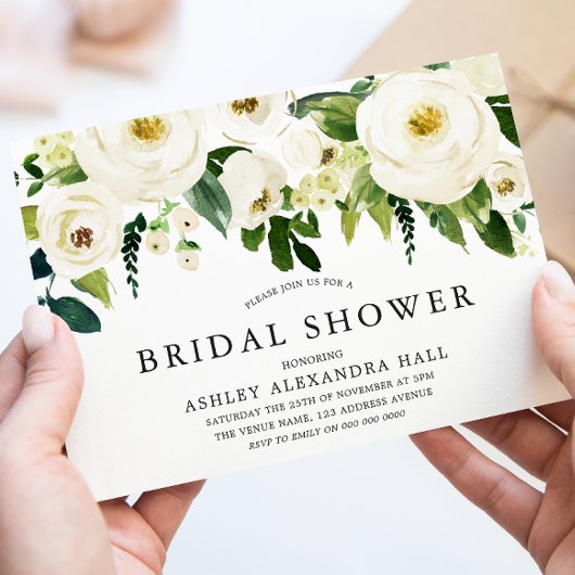 Elegantes White Roses Brautparty Einladung