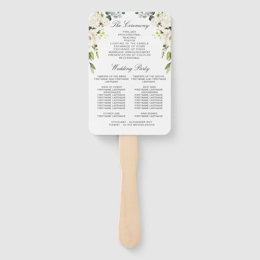 Elegantes White Roses Eucalyptus Wedding Program Fächer (Rückseite)