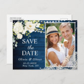 Elegantes White Roses FOTO Hochzeit speichern Sie Postkarte (Vorne/Hinten)