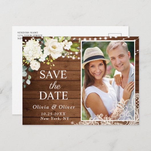 Elegantes White Roses FOTO Hochzeit speichern Sie Postkarte (Vorne/Hinten)