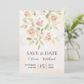 Elegantes White Roses Foto Save the Date Einladung (Stehend Vorderseite)