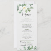 Elegantes White Roses & Greenerity Wedding Menu Einladung (Vorderseite)