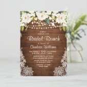 Elegantes White Roses Lace Rustic Bridal Brunch Einladung (Stehend Vorderseite)