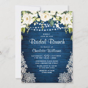 Elegantes White Roses Lace Rustic Bridal Brunch Einladung
