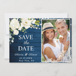 Elegantes White Roses Lace Wood Rustic Wedding FOT Save The Date