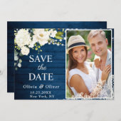 Elegantes White Roses Lace Wood Rustic Wedding FOT Save The Date (Vorne/Hinten)