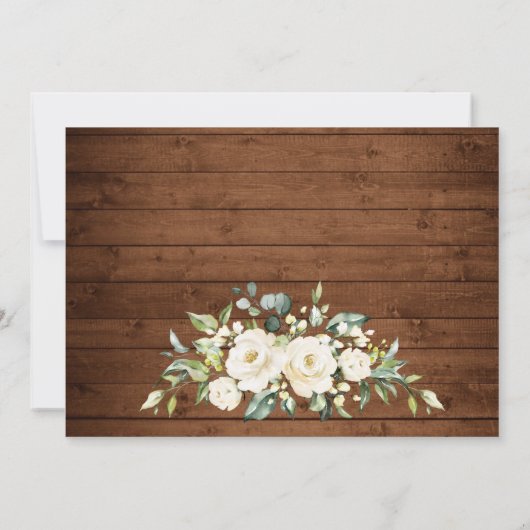 Elegantes White Roses Lace Wood Rustic Wedding FOT Save The Date (Rückseite)