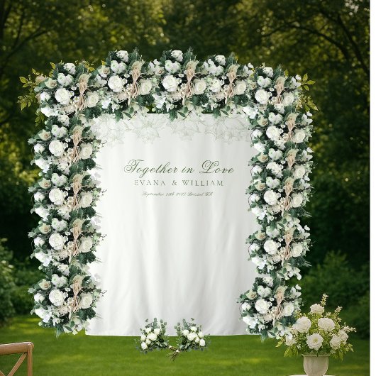 Elegantes White Sage Green Backdrops Banner Wandteppich
