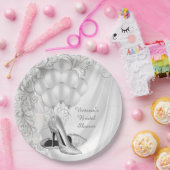 Elegantes White Satin Silver Shoe Brautparty Pappteller (Party)