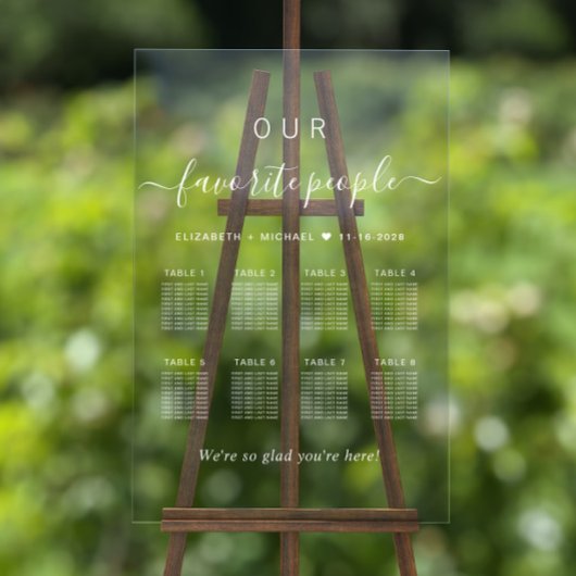 Elegantes White Script 8 Table Wedding Seating Cha Acrylschild